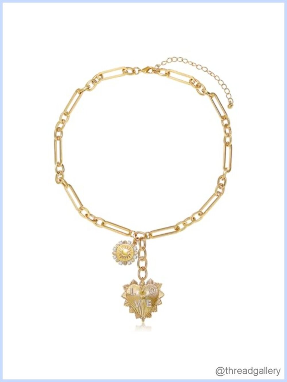 18K Gold Plated Love Heart Sun Pendant Choker Necklace Cubic Zirconia